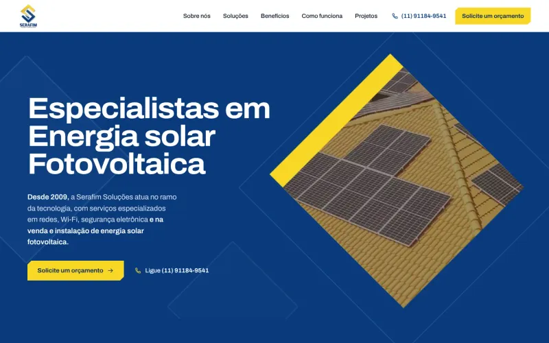 Captura real do site da Serafim Soluções, projeto da StarDevs